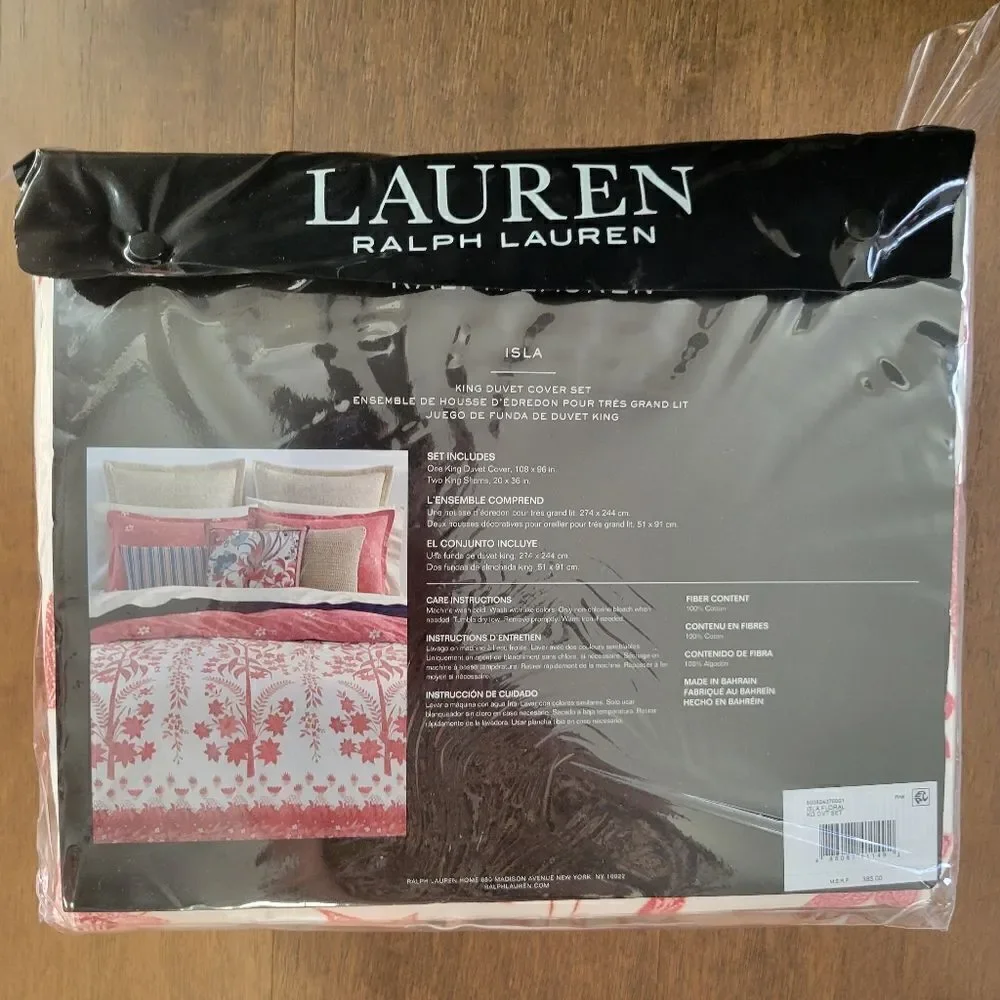 Lauren Ralph Lauren Isla Floral Luxury King 3 pc. Duvet Cover Set $385 New